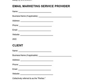 E-mailmarketingovereenkomst sjabloon, bewerkbaar document (pdf), e-mailmarketingcontractformulier, overeenkomst voor marketingdiensten, direct te downloaden