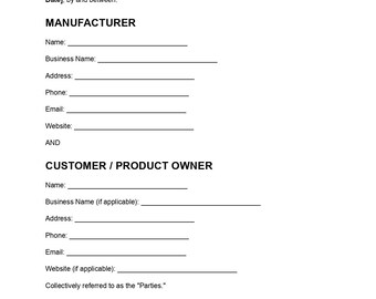 Sjabloon voor een productieovereenkomst, bewerkbaar document (pdf), productiecontractformulier, productieovereenkomst, direct te downloaden.