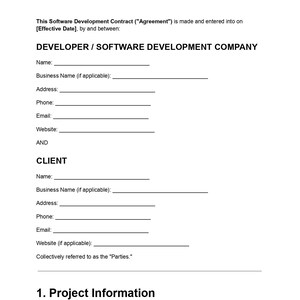 Software Development Contract Template, Editable Doc Pdf, Software Development Agreement Form, Developer Contract, Instant Download
