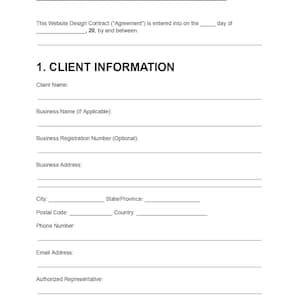 Website-Design Vertragsvorlage, bearbeitbares Doc Pdf (Sofortdownload)
