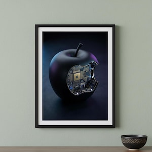 Affiche déco pomme high-Tech - L'âme du circuit en or - Design pop culture minimaliste