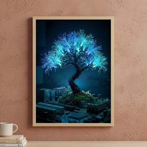 Bonsaï cybernétique & zen digital - Affiche déco futuriste tech-Nature
