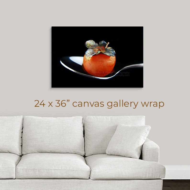 Persimmon Photo, Still Life Photography, Kitchen Art, Restaurant Decor, Food Photo, Minimalist Art, Autumn Fruit, Framed, Canvas, FREE SHIP 24x36" CANVAS WRAP