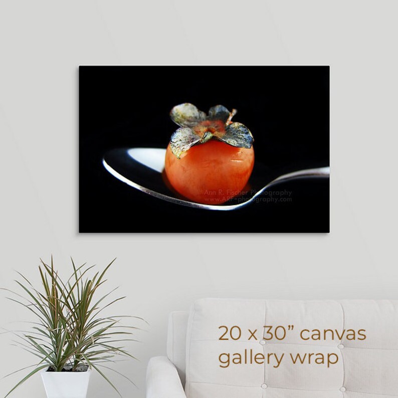 Persimmon Photo, Still Life Photography, Kitchen Art, Restaurant Decor, Food Photo, Minimalist Art, Autumn Fruit, Framed, Canvas, FREE SHIP 20x30" CANVAS WRAP