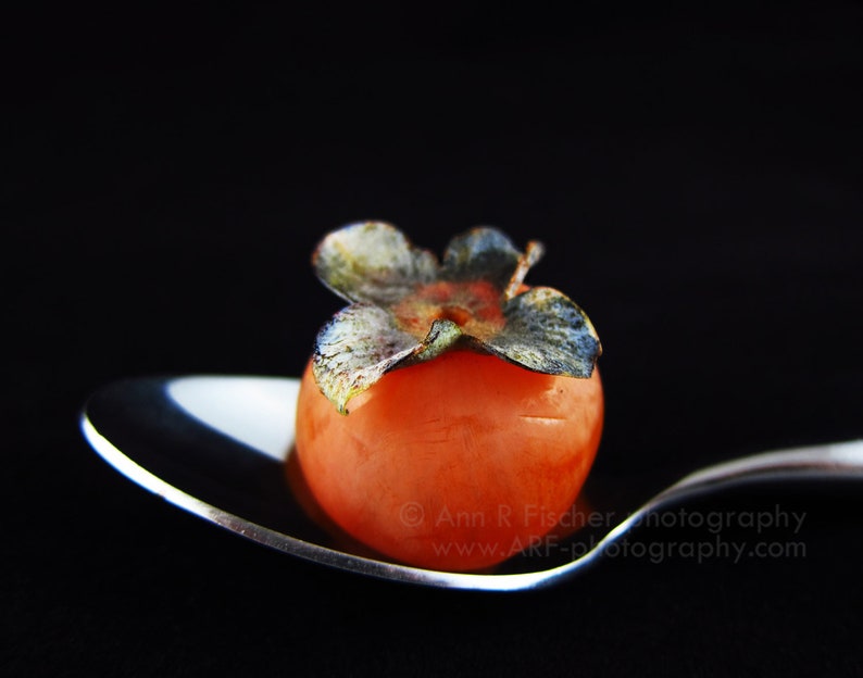 Persimmon Photo, Still Life Photography, Kitchen Art, Restaurant Decor, Food Photo, Minimalist Art, Autumn Fruit, Framed, Canvas, FREE SHIP image 1