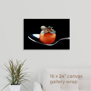 Persimmon Photo, Still Life Photography, Kitchen Art, Restaurant Decor, Food Photo, Minimalist Art, Autumn Fruit, Framed, Canvas, FREE SHIP 16x24" CANVAS WRAP