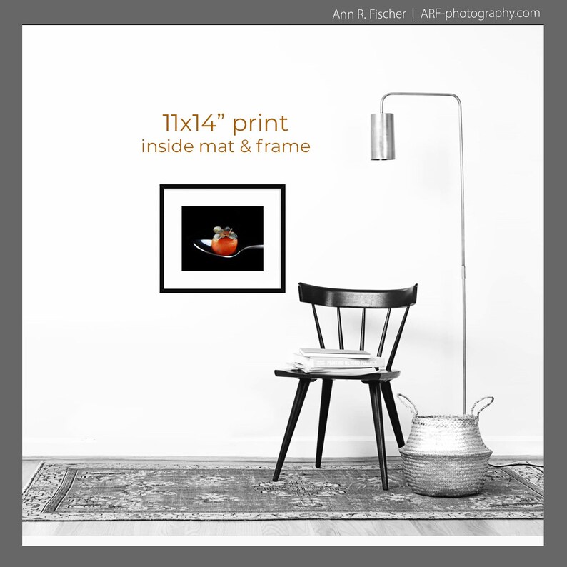 Persimmon Photo, Still Life Photography, Kitchen Art, Restaurant Decor, Food Photo, Minimalist Art, Autumn Fruit, Framed, Canvas, FREE SHIP 11x14" + MAT + FRAME