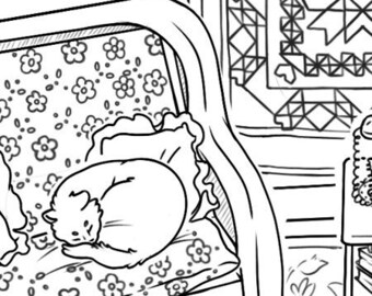 Grandma's Living Room Printable Coloring Page 8.5 x 11