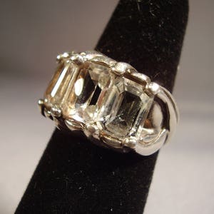 Vintage Sterling Silver Ring With Emerald cut White Topaz Size 6 image 1