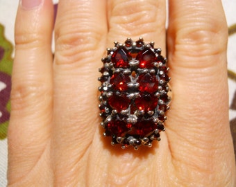 Vintage Statement Garnet Ring in Sterling Silver Size 8