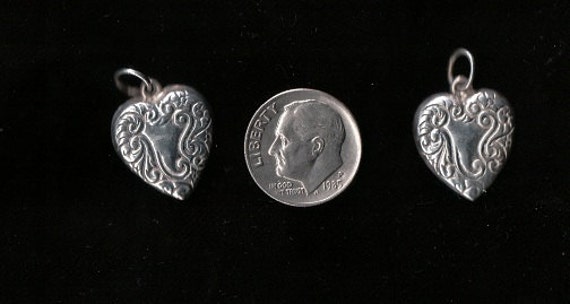 Pair Sterling Silver Puffed Heart Charms