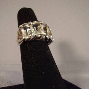 Vintage Sterling Silver Ring With Emerald cut White Topaz Size 6 image 3