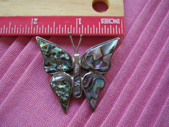 Large Sterling Silver Abalone Pearl Butterfly Pin - image 3