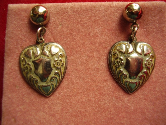 Vintage Sterling Silver Puffy Heart Charm Post Ea… - image 1