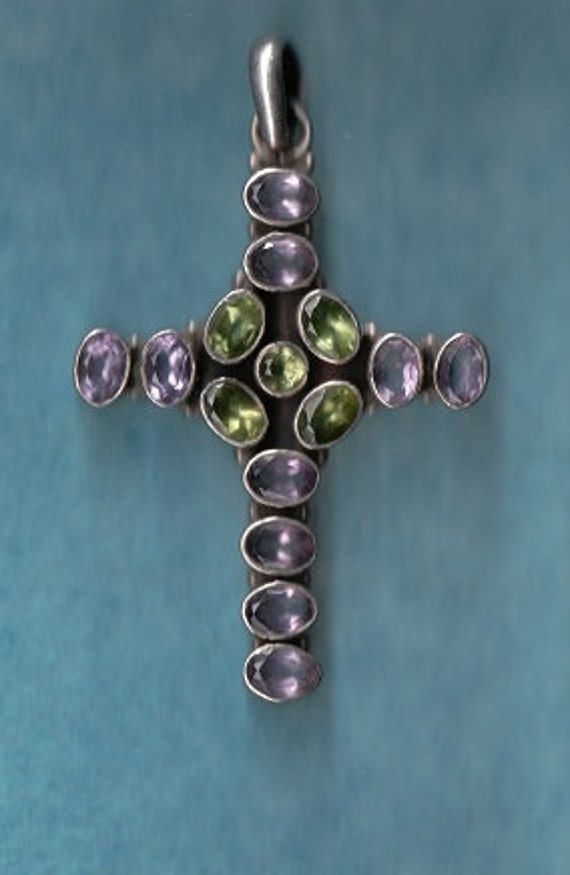 Sterling Silver Amethyst and Peridot Cross