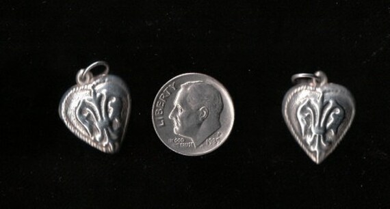 TWO Sterling Silver Puffed Heart Charms