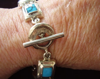 Vintage Sterling Silver and Turquoise Toggle Bracelet