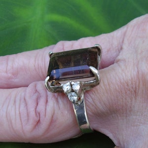 Vintage Sterling Silver Smoky Quartz and Cubic Zirconia Ring Size 6 image 2