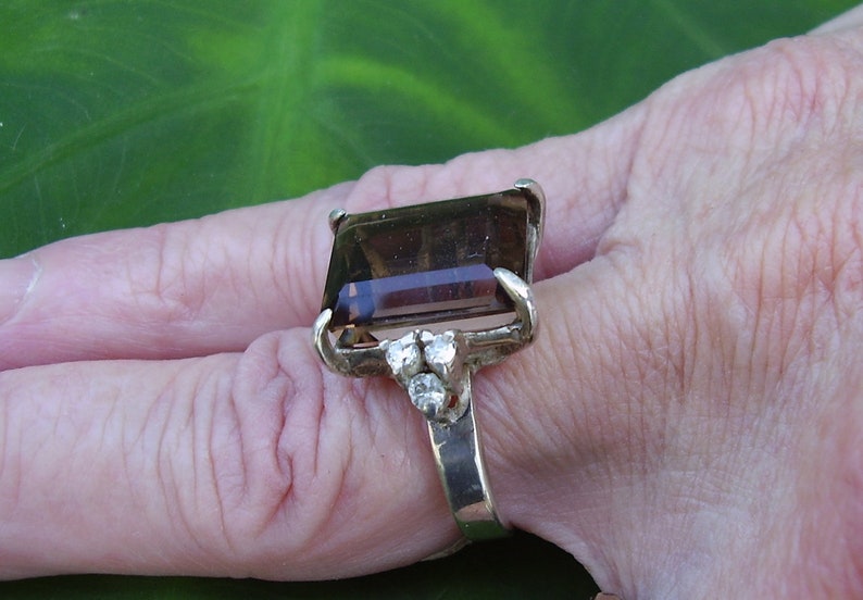 Vintage Sterling Silver Smoky Quartz and Cubic Zirconia Ring Size 6 image 2