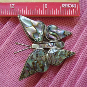 Large Sterling Silver Abalone Pearl Butterfly Pin image 4