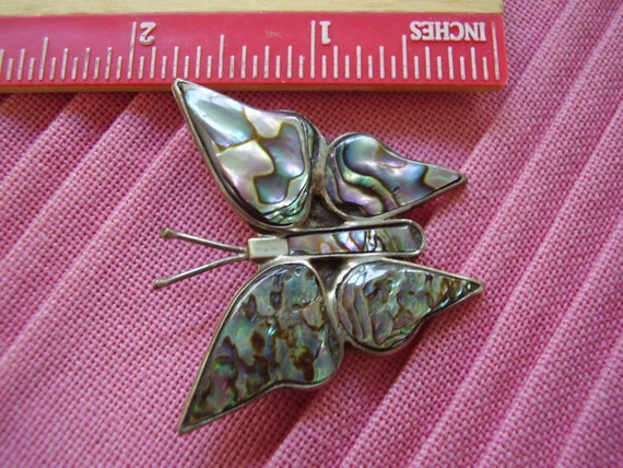 Large Sterling Silver Abalone Pearl Butterfly Pin - image 4