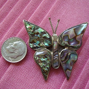 Large Sterling Silver Abalone Pearl Butterfly Pin image 5