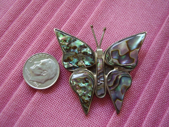 Large Sterling Silver Abalone Pearl Butterfly Pin - image 5