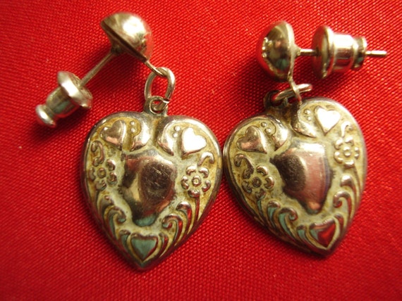 Vintage Sterling Silver Puffy Heart Charm Post Ea… - image 5