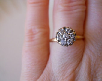 Vintage 10K  Yellow and White Gold Diamond Flower Engagement Ring Size 5 1/2