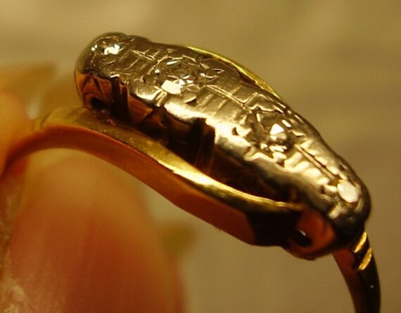 Old European Engagement Ring in Platnium & 18K Go… - image 2