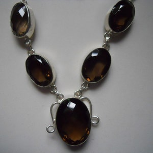 Sterling Silver Large Smoky Quartz 5 Stones Statement Necklace image 1