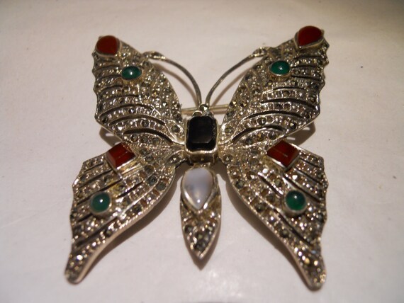 Beautiful Marcasite Butterfly with gemstones - image 1