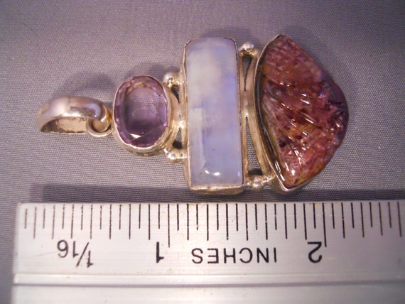 Vintage Sterling Silver Rainbow Moonstone and Ame… - image 2