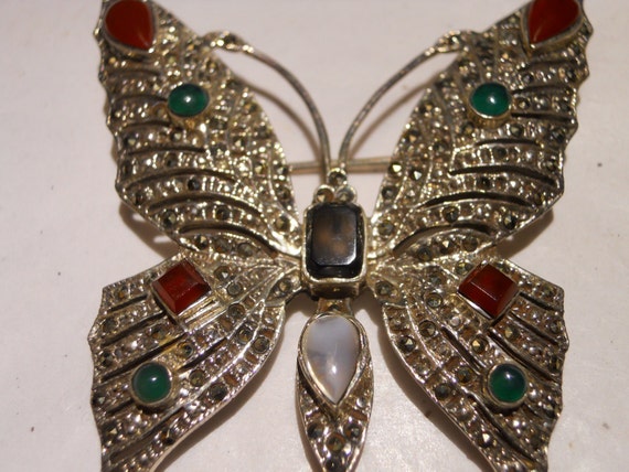 Beautiful Marcasite Butterfly with gemstones - image 4