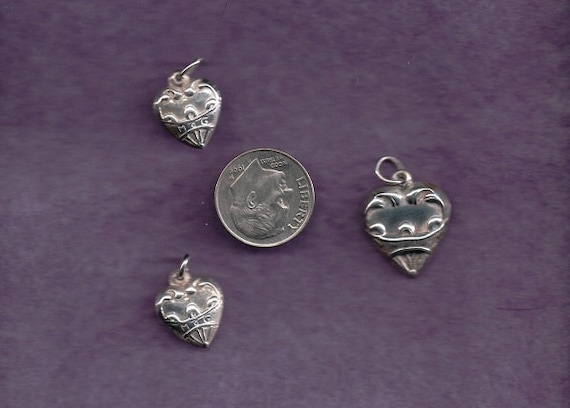 Matched Vintage Sterling Silver Heart Charms - image 1