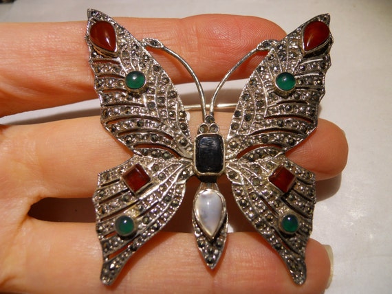 Beautiful Marcasite Butterfly with gemstones - image 2