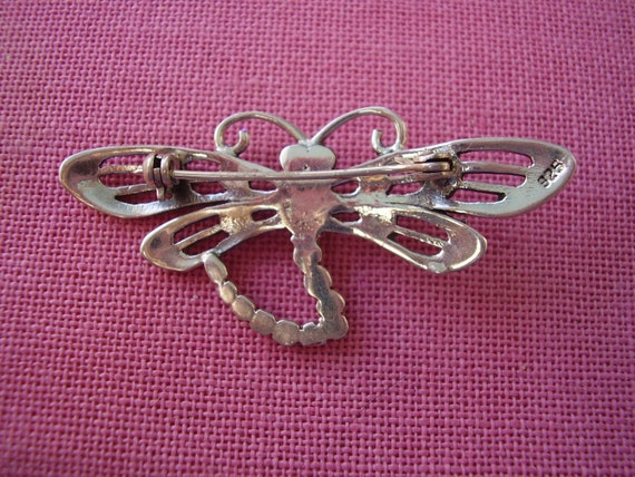 Vintage Sterling Silver Marcasite Dragon Fly Pin - image 3