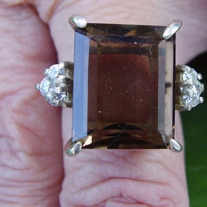 Vintage Sterling Silver Smoky Quartz and Cubic Zirconia Ring Size 6 image 1