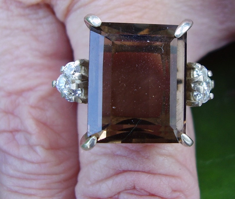 Vintage Sterling Silver Smoky Quartz and Cubic Zirconia Ring Size 6 image 1