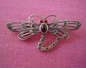 Vintage Sterling Silver Marcasite Dragon Fly Pin