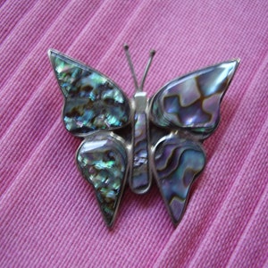 Large Sterling Silver Abalone Pearl Butterfly Pin image 1