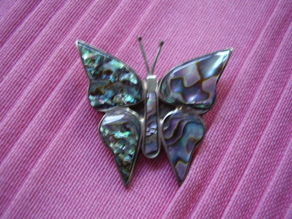 Large Sterling Silver Abalone Pearl Butterfly Pin - image 1