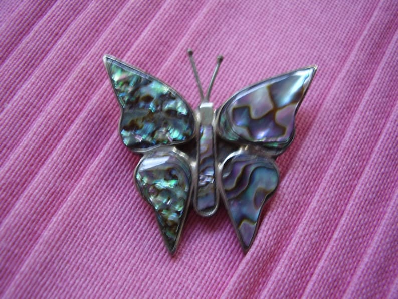 Large Sterling Silver Abalone Pearl Butterfly Pin image 1