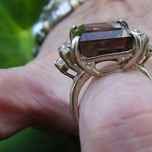 Vintage Sterling Silver Smoky Quartz and Cubic Zirconia Ring Size 6 image 3