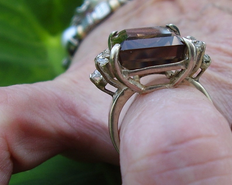 Vintage Sterling Silver Smoky Quartz and Cubic Zirconia Ring Size 6 image 3