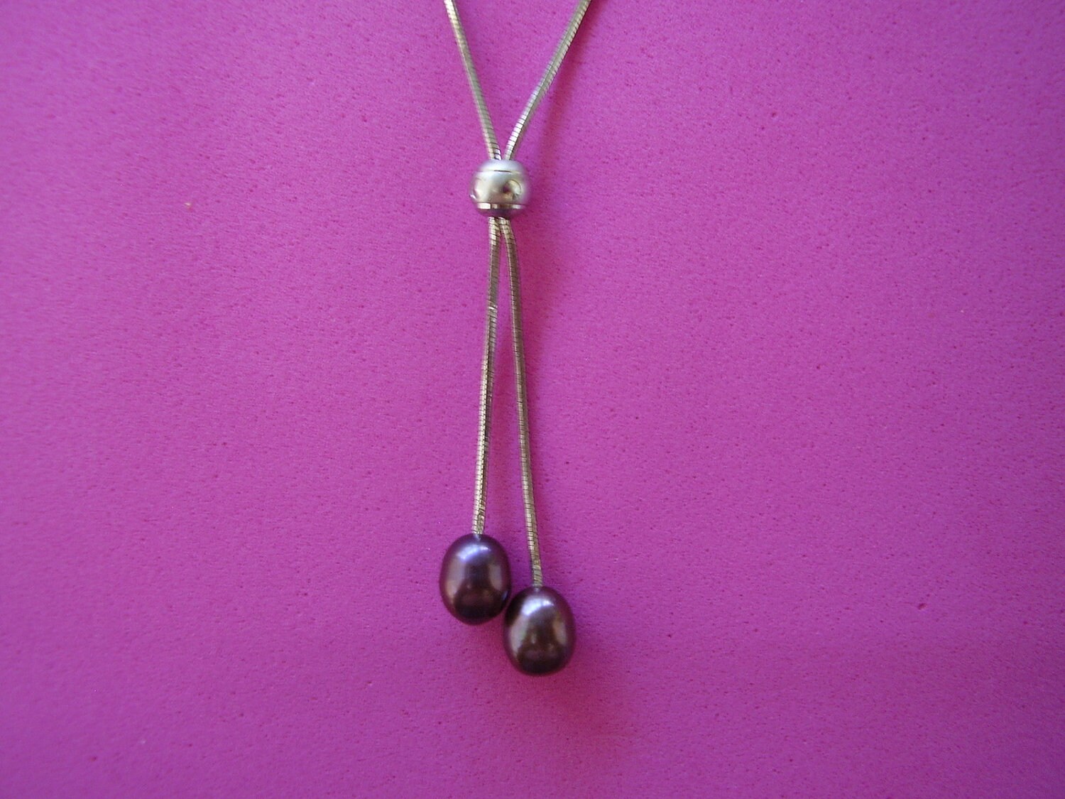 Sterling Silver Black Pearl Lariat Necklace Etsy
