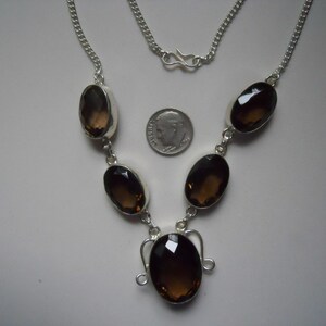 Sterling Silver Large Smoky Quartz 5 Stones Statement Necklace image 2