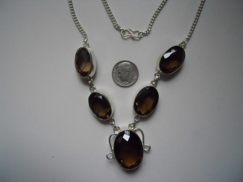 Sterling Silver Large Smoky Quartz 5 Stones Statement Necklace image 2