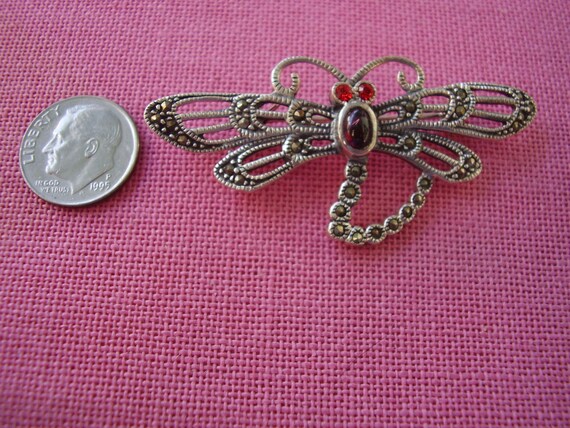 Vintage Sterling Silver Marcasite Dragon Fly Pin - image 5