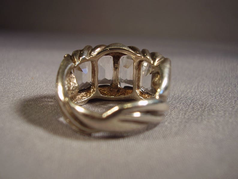 Vintage Sterling Silver Ring With Emerald cut White Topaz Size 6 image 2